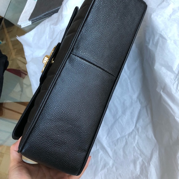 Vintage Caviar Jumbo Vertical Stripe Black GHW - Picture 7 of 8